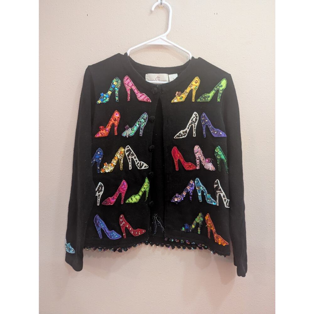VINTAGE 90s black dressy high heel cardigan w/button front by Jane's Closet, Med